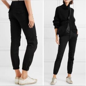 Nili Lotan French Military Pants Size 2 Cargo Jogger Black Cotton Zip Ankles